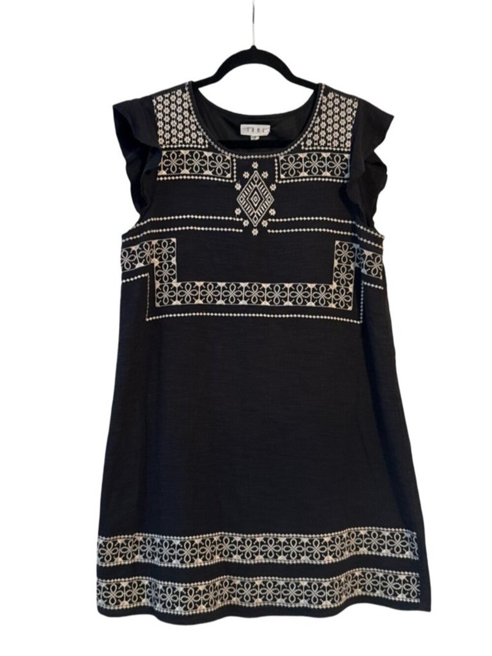 Black Dress with White Embroidered Trim